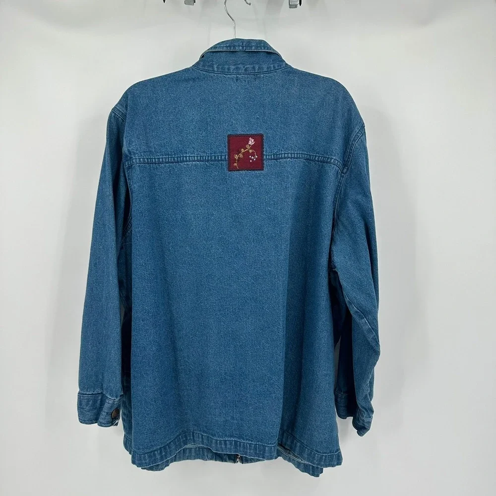 Womens Vintage Cottagecore Denim Jacket Size 4X Embroidered Grandma Patchwork